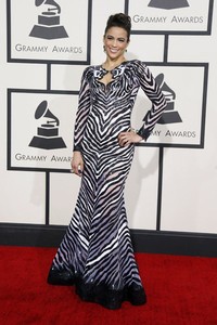 Gaun bermotif zebra ala Paula Patton. REUTERS/Danny Moloshok.