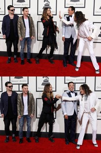 High five! Steven Tyler akrab dengan Jared Leto di red carpet. REUTERS/Danny Moloshok.
