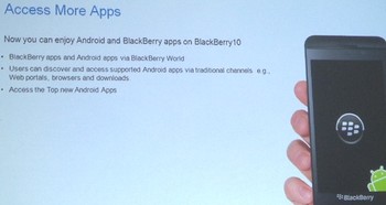 Fitur ini mungkin yang paling banyak ditunggu. Dalam update OS terbaru ini, pengguna BlackBerry 10 bisa menginstal file aplikasi (APK) Android tanpa harus repot-repot mengkonversinya terlebih dulu, dan bisa menjalankannya langsung tanpa emulator. Tinggal klik, instal, langsung jalan.  Aplikasi tenar seperti Path, Instagram, maupun Candy Crush sudah bisa berjalan lancar.
