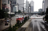 Sekitar Bundaran HI sepi dari dari kendaraan bermotor. Lamhot Aritonang/detikFoto.