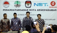 Selain Pimpinan Redaksi detikcom Arifin Asydhad dan Ketua KPU Husni Kamil Manik, kerjasama tersebut juga ditandatangani oleh Kepala PPATK M Yusuf (kedua dari kiri).