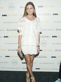 Inspirasi berikutnya datang dari fashionista sosialita, Olivia Palermo. Blouse lace dengan kerah ditumpuk di atas dress sifon putih, yang menghasilkan tampilan feminin dan chic. Sepatu nude, aksesori dan clutch box emas menyempurnakan penampilannya.
