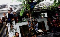 Beberapa anak-anak bahkan rela naik ke atas pohon untuk dapat melihat proses olah TKP. Lamhot Aritonang/detikFoto.