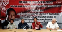 (Kiri ke kanan) Syamsudin Haris, Din Syamsuddin, Sutiyoso, dan Romo Magnis Suseno menjadi pembicara dalam diskusi menyambut HUT ke-15 PKPI.