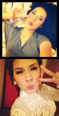 Pose selfie 'peace' Raisa. (Instagram)