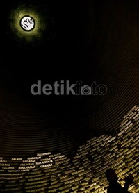 'Ruang cerobong' dengan dinding bertuliskan nama-nama korban Tsunami dan dipuncak cerobong terdapat tulisan 'Allah'.