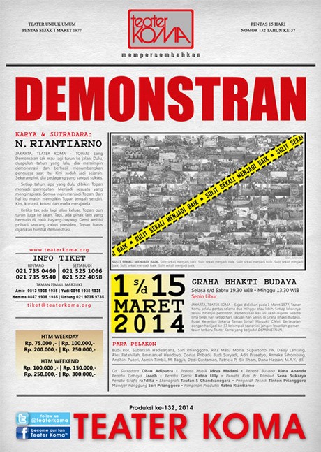 Awal Maret, Teater Koma Pentaskan Lakon Demonstran