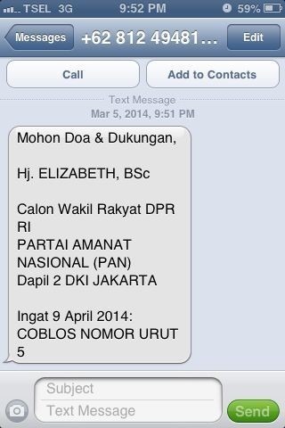 Caleg PAN Juga Kampanye Lewat SMS