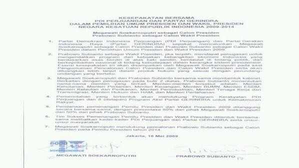 Prabowo Minta 10 Menteri, Ini Naskah Lengkap Perjanjian Mega-Prabowo