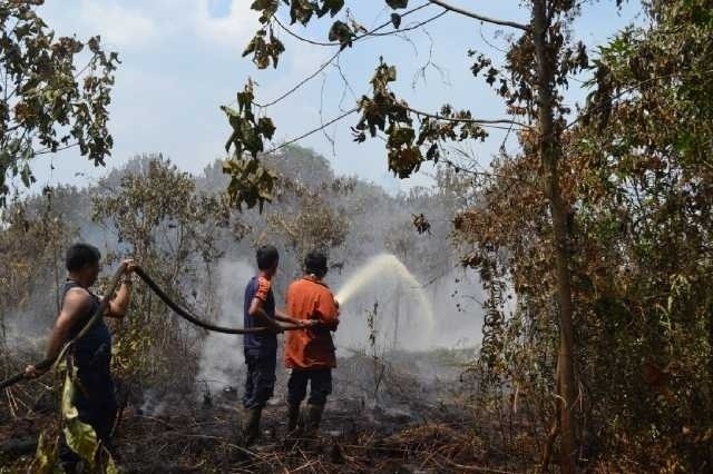 9 Tersangka Pembakar Hutan Dipamerkan di Depan Gubernur Riau