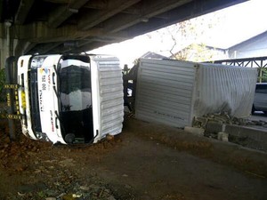 Truk Kontainer ini Terguling dan Melintang di Jalan Lodan di Ancol