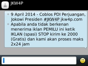 PDIP Pastikan SMS Coblos Jokowi #JKW4P Tidak Resmi