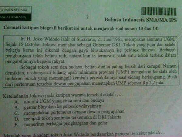 Muncul Soal Tentang Jokowi di UN Pelajaran Bahasa Indonesia
