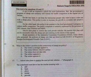 Nama Jokowi Muncul Lagi di Soal UN Bahasa Inggris SMA/MA Hari Ini