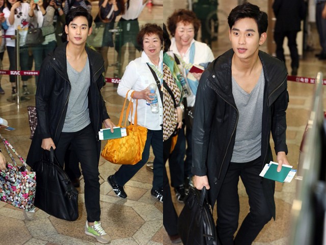 Gaya Kasual Kim Soo Hyun di Bandara