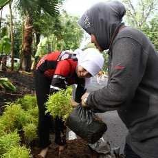 Risma Vs Yetty Tanam Bunga di Taman Bungkul