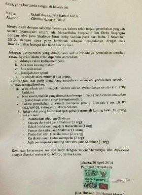 Ini Bukti Foto Jane Shalimar Telah Dinikahi Siri Didi Mahardika