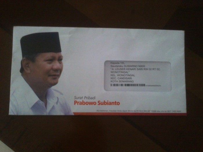 Surat Cinta Prabowo Nyasar ke Pendukung Jokowi-JK di Semarang