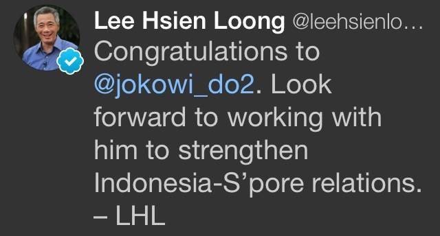 PM Singapura Ucapkan Selamat ke Jokowi