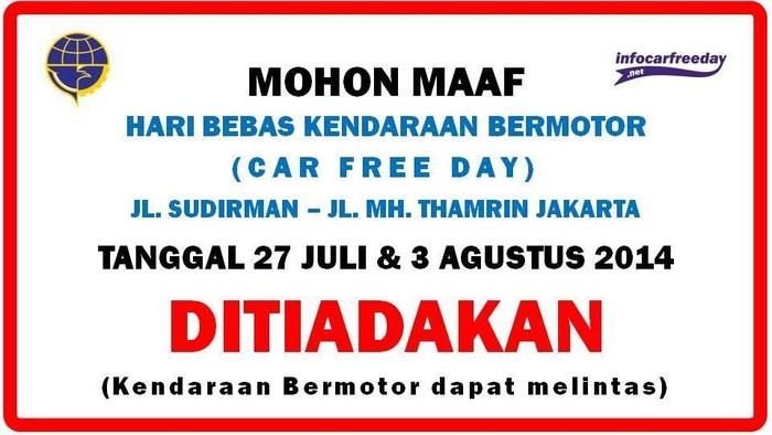 Besok Tak Ada Car Free Day di Kawasan Thamrin-Sudirman