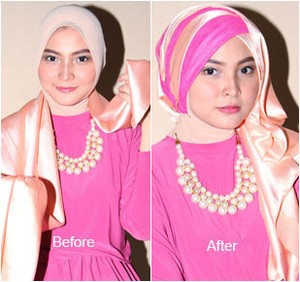 Tutorial Hijab: Kreasi Turban dengan 2 Scarf Panjang untuk ke Pesta