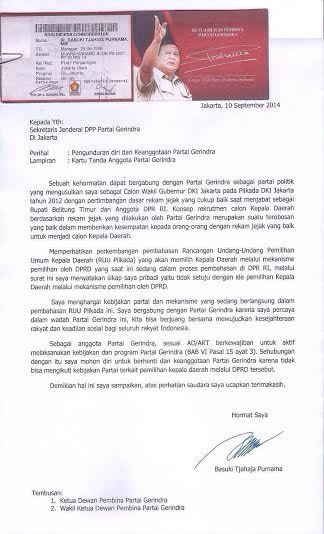 Ahok Benarkan Surat Pengunduran Dirinya Beredar di Media Sosial
