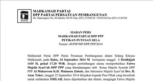 Mahkamah Partai Batalkan 2 Kepengurusan PPP, Hanya Akui Duet SDA-Romi