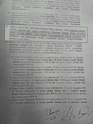 Beredar Dokumen Kontrak Politik KMP: Kursi Ketua MPR untuk Demokrat