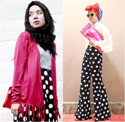 Warna Jilbab Untuk Baju Polkadot Hitam Putih