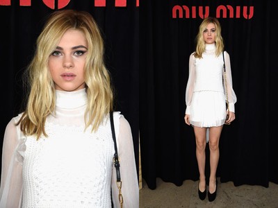 Nicola Peltz Dibalut Dress Mini di Paris Fashion Week