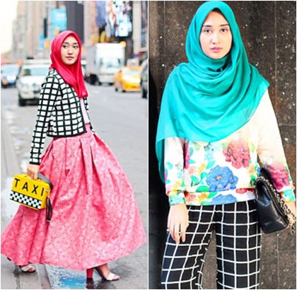  Hijab Style Tren Busana Print Kotak kotak Populer di 