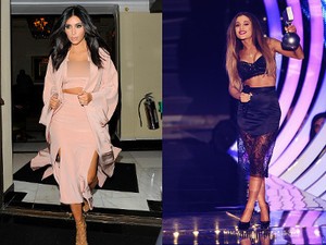 Kim Kardashian Pamer Belahan Dada, Ariana Grande Seksi Berbusana Menerawang