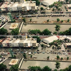 Kondisi Banjir di Jl Gunung Sahari yang Meluas Dilihat dari Lantai 22