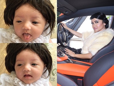 Lucunya Bayi Anang dan Ashanty Pakai Wig, Pose Jupe di Lamborghini