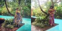 Paris dan Syahrini sama-sama berpose di pinggir kolam renang. (Instagram/Syahrini)
