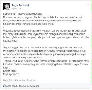 Penulis Saatnya Aku Belajar Pacaran Minta Maaf, Tapi Dinilai Tidak Cukup