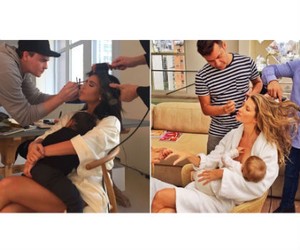 Kim Kardashian Tiru Gaya Gisele Bundchen, Make-up Sambil Menggendong Anak