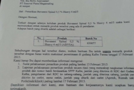 Obat Anestesi Diduga Tertukar Isinya, Hari Ini Batas Akhir Penarikan