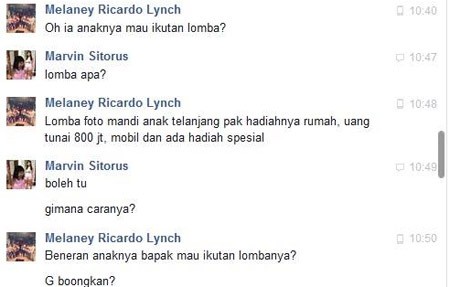 Ini Percakapan Pedofil Pemilik Akun Melaney Ricardo Palsu dan Calon Korban