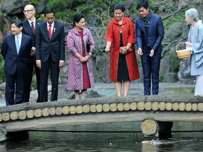 Jokowi Lihat Kolam Ikan Koi Istana Kaisar Jepang