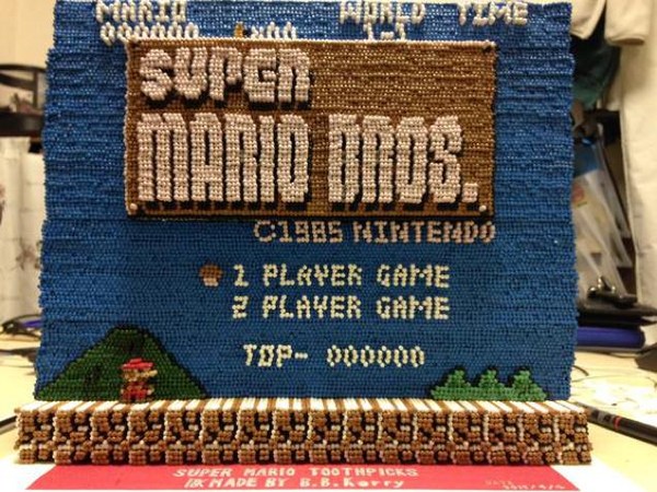 14.000 Tusuk Gigi Disulap Jadi Menu Game Super Mario Bros