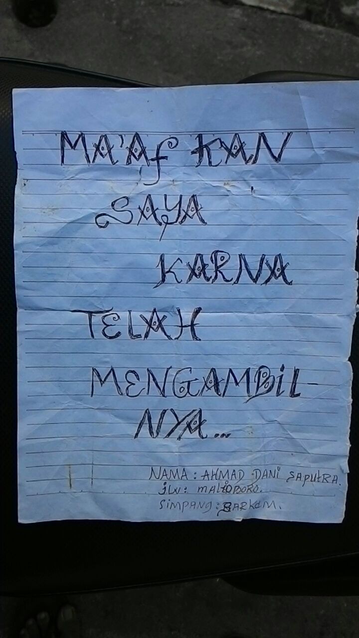 Ini Rupa Surat Permintaan Maaf Maling Yang Kembalikan Motor Curian