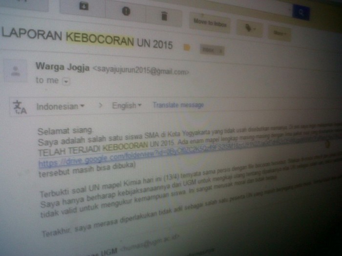 UGM Terima Laporan Dugaan Kebocoran Soal UN via Internet
