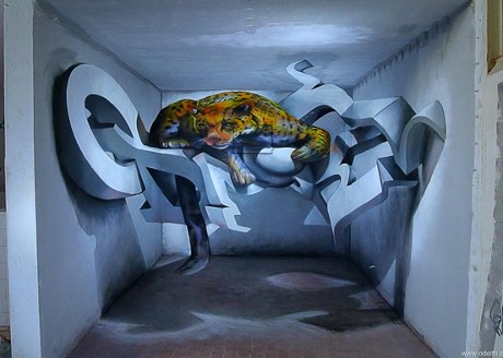 Keren! Grafiti 3D Ini Seperti Keluar dari Tembok