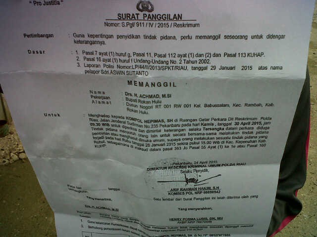 Ditetapkan Jadi Tersangka, Bupati Rohul Siap Ikuti Proses Hukum