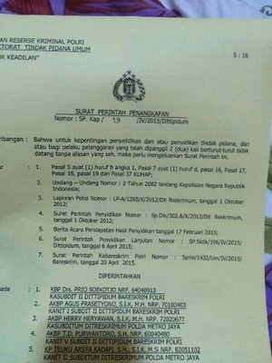 Ini Surat Perintah Penangkapan Novel Baswedan dari Bareskrim Polri