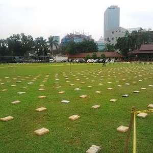 Saat Ganja 2,1 Ton Dihamparkan di Lapangan Bhayangkara, Ini Penampakannya