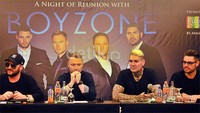 Sebelum tampil menghibur para penggemarnya besok, hari ini, Kamis (21/5/2015), Boyzone hadir di acara jumpa pers di kawasan Senayan, Jakarta. Pool/Noel/detikFoto.