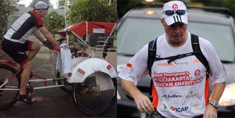 Bule Penarik Becak Ternyata Scott Thompson, Sang Pelari Amal Dunia