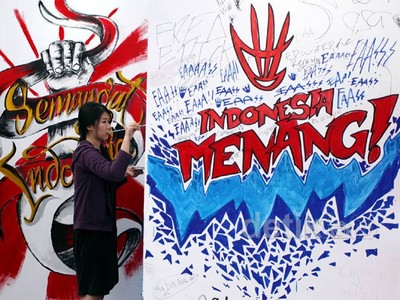 Aksi Dukung Pebulutangkis Indonesia Lewat Grafiti